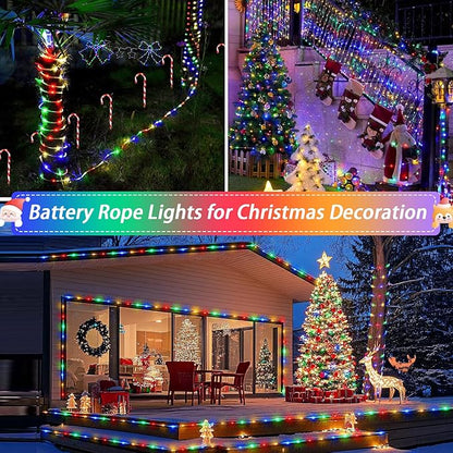 JMEXSUSS 100 LED Christmas Lights Battery Operated Rope Lights Outdoor Waterproof, 33 ft 8 Modes Battery Powered String Lights with Remote for Car Tree Christmas Decor (Multicolor)