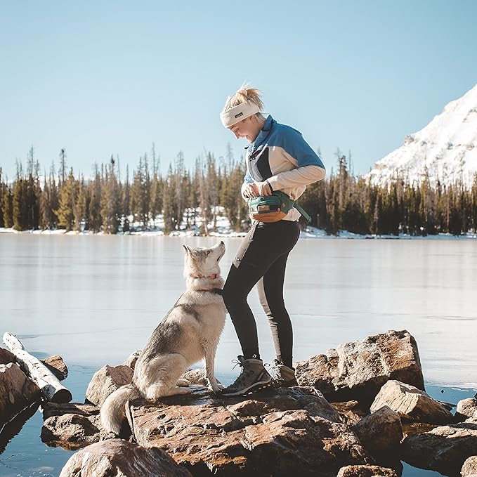 Wilderdog Utility Fanny Pack stores Treats, Balls, Keys in 3 Pockets with adjustable strap and Poop Bag dispenser (Evergreen)-Mewly Pet