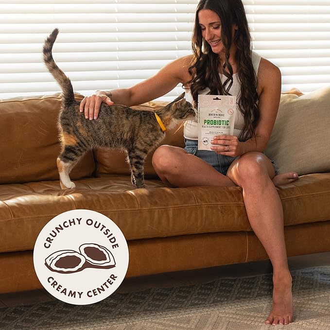 Rocco & Roxie Cat Probiotic Health Supplement for Cats, Prebiotic and Postbiotic for Digestive + Gut Support, Constipation Relief, Anti Diarrhea, Supplements & Vitamins, Chicken Flavored Crunchy Chews-Mewly Pet