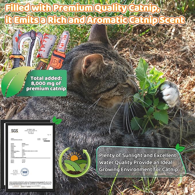 Cat Toys [8000mg Premium Catnip] Cartoon Colorful Style Horror Funny Knife Catnip Cat Toys Durable Rattle Sound Toy for All Cat Breeds Indoor Interactive Kitten Toys Get Bored Cats Active 4 PCS-Mewly Pet