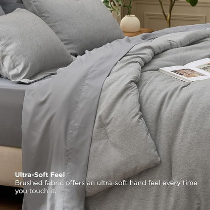 Bedsure Queen Comforter Set Dark Grey - Bed in a Bag Queen Size Bedding 7 Pieces, Cationic Dyed Bed Set, Dark Grey Soft Bedding for All Seasons Comforter with Sheets, Pillowcases & Shams