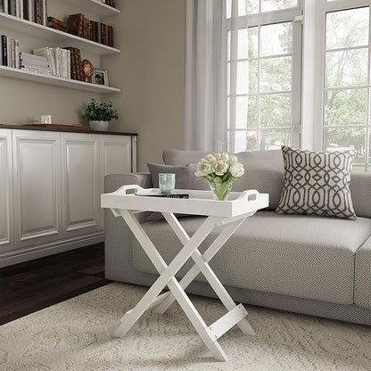 Folding TV Tray Table - Contemporary Side Table with Removable Tray Top for Food Serving, Decor, or Meals - Portable End Furniture for Living Room, Bedroom, or Home Office by Lavish Home (White)