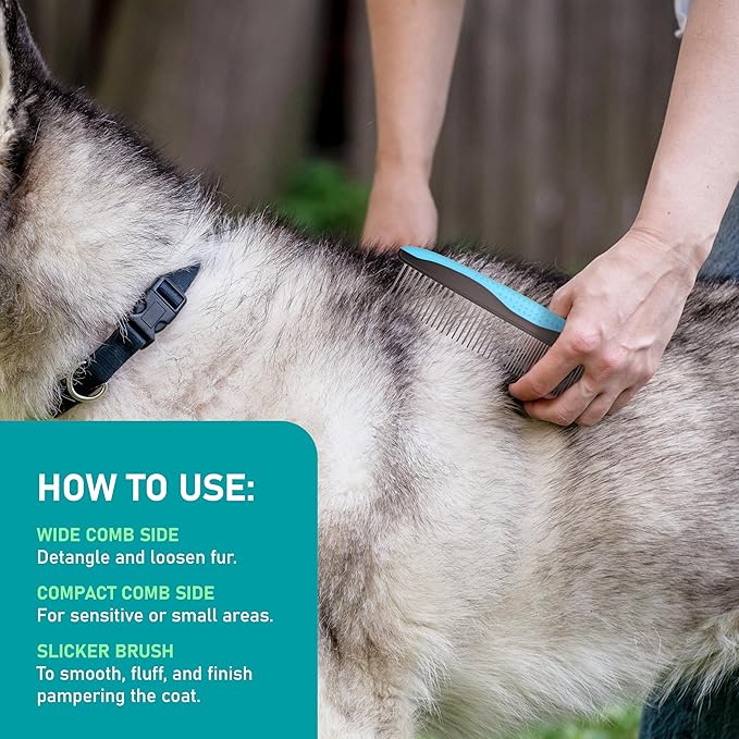 Maxpower Planet Pet Grooming Brush - Double Sided Shedding and Dematting Undercoat Rake Comb for Dogs and Cats,Extra Wide (C2 - Brush & Comb, Large)-Mewly Pet