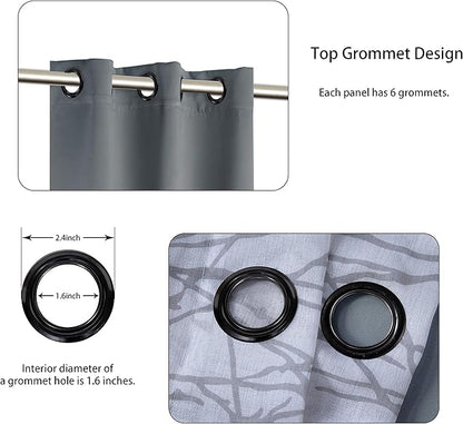 BONZER Mix and Match Curtains - 2 Pieces Branch Print Sheer Curtains and 2 Pieces Blackout Curtains for Bedroom Living Room Grommet Window Drapes, 37x95 Inch/Panel, Light Grey, Set of 4 Panels