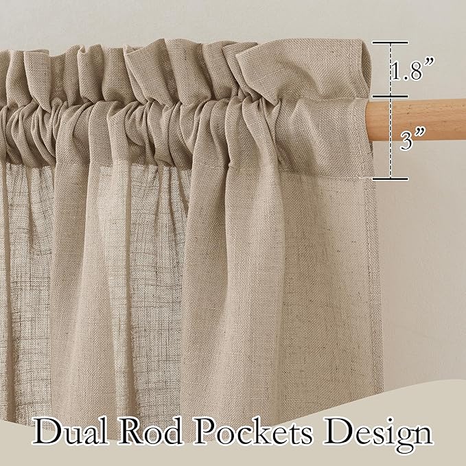 RYB HOME Flax Linen Blend Curtains for Dining Room Bedroom, Extra Long Rod Pocket Soft Textured Thick Linen Burlap Privacy Protection Light Filtering, W 70 x L 95 inches, Khaki, 2 Panels
