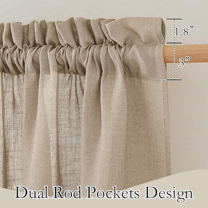 RYB HOME Natural Linen Blend Sheer Curtains for Kitchen, Semi Sheer Light Filtering Privacy Protected Rod Pocket Curtain Panels for Small Window, 52 x 45 inch, Khaki, 2 Panels Set