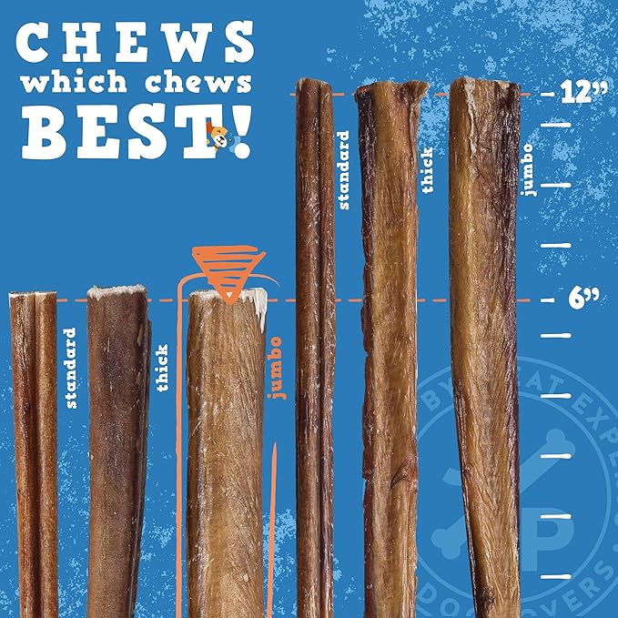 Jack&Pup 6-inch Jumbo Bully Sticks (6 Pack) Single Ingredient, Extra Thick Pizzle Sticks for Dogs | Longest Lasting Bully Sticks for Medium to Large Dogs-Mewly Pet