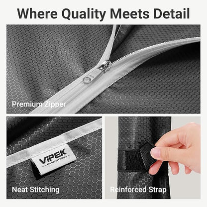 VIPEK V5C Medium Covered Clothes Rack Heavy Duty Portable Closet Wardrobe, Freestanding White Clothing Rack with Grey Upgarded Polyester Cover, Adjustable Custom Closet Rack, 57.9" Lx17.3 Wx76.4 H