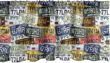 Ambesonne Vintage Window Valance Pack of 2, Original Retro Style License Plates Personalized Creative Travel Vacation, Rod Pocket Curtain Valances for Kitchen Bedroom, 54" X 18", Green Blue Yellow