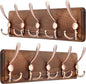 SKOLOO Coat Rack Wall Mounted - Pack of 2, Wooden, Heavy Duty, Rustic Coat Hooks for Wall, Wall Coat Rack with 5 Triple Hooks for Hanging Clothes, Jacket, Hat(Brown & Retro Red)