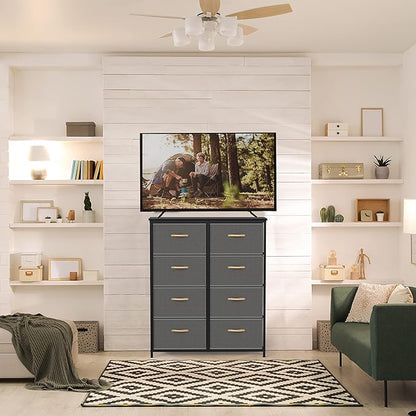 SIMPLE HOUSEWARE 8 Drawer Wide Dresser Tall Storage Tower, Dark Grey