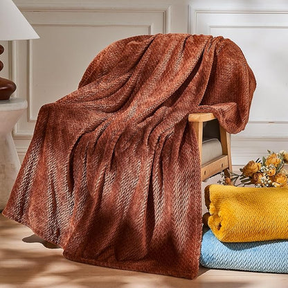 NEWCOSPLAY Super Soft Queen Blanket Coffee Premium Silky Flannel Fleece Leaves Pattern Lightweight Bed Blanket All Season Use (Coffee, Queen(90"x90"))