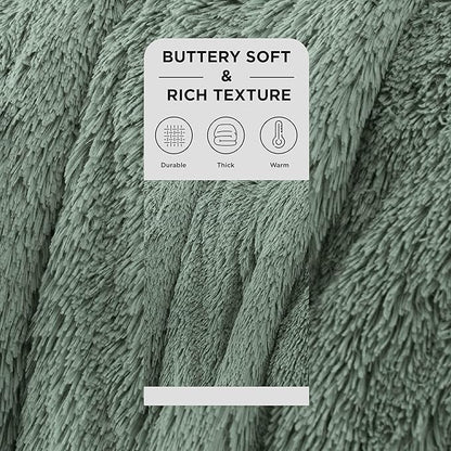 Bedsure GentleSoft Fluffy Sage Green Blankets Queen Size for Bed, Thick Sherpa Faux Fur Fleece Fuzzy Plush Winter Warm Soft Queen Blankets, Bedroom Decor Sage Green Cozy Gifts for Women Men, 90x90