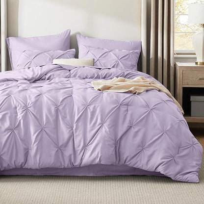 Bedsure King Size Comforter Set Light Purple - Bed in a Bag Bedding Set 7 Pieces, GentleSoft™ Pintuck Bed Set Gift for Family, Pinch Pleat Light Purple Comforter with Sheets, Pillowcases & Shams
