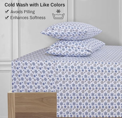 RUVANTI Flannel Sheets King Size - 100% Cotton Brushed King Size Sheets Set - Deep Pockets 16 Inches Bed Sheets - All Seasons Breathable & Extra Soft - Warm & Cozy, 4 Piece, Snow Flake Grey