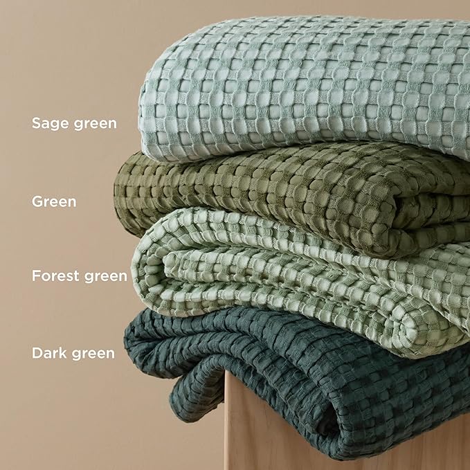 Bedsure Cooling Cotton Waffle Full Size Blanket - Lightweight Breathable Blanket of Rayon Derived from Bamboo for Hot Sleepers, Luxury Throws for Bed, Couch and Sofa, Green, 80x90 Inches