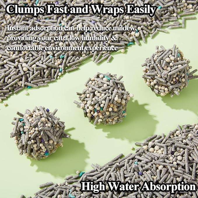 Vealind Cat Litter Fast Clumping Tofu Cats Litter, Flushable Ultra Absorbent 5 in 1 Dust-Free Flushable Odor Free Activiated Carbon Litter Pellets Unscented (2 PACK-16 Pounds)-Mewly Pet