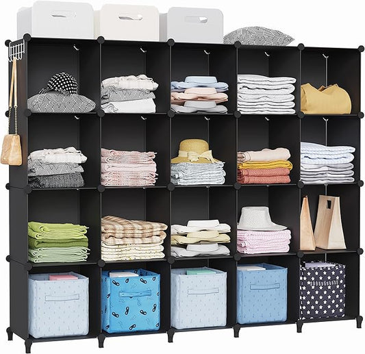 HOMIDEC 20 Black Cube Storage Organizer, Modular Storage Shelf with Hammer, Cubes Storage Bin Cabinet Closet Bookshelf for Living Room, Bedroom, Office, Each Cube Size 11.8 x 11.8 inch