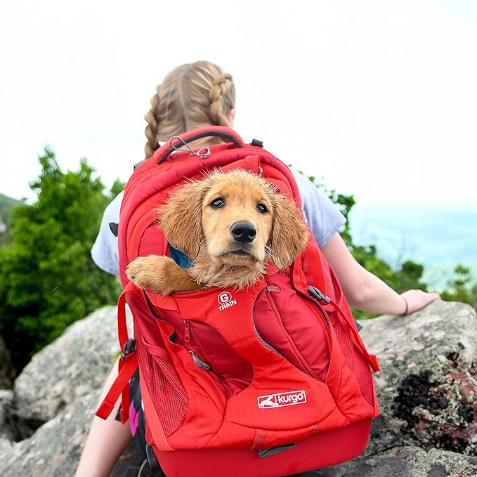 Kurgo G-Train - Dog Carrier Backpack for Small Pets - Cat & Dog Backpack for Hiking, Camping or Travel - Waterproof Bottom - Red-Mewly Pet