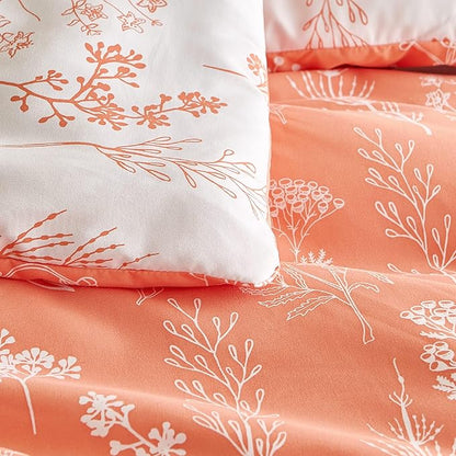 Bedsure King Comforter Set - Coral Orange Bed Set, 3 Pieces Cute Floral Bedding, 1 Soft Reversible Botanical Flowers Comforter and 2 Pillow Shams