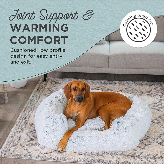 Best Friends by Sheri Shag Lounge Bed Calming Faux Fur Dog Bed, Frost, Large, 36" x 27"-Mewly Pet