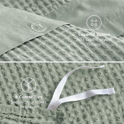Bedsure Cotton Duvet Cover King - 100% Cotton Waffle Weave Sage Green Duvet Cover King Size, GentleSoft™ and Breathable Bedding Set for All Season, 3 Pieces, 104"x90"