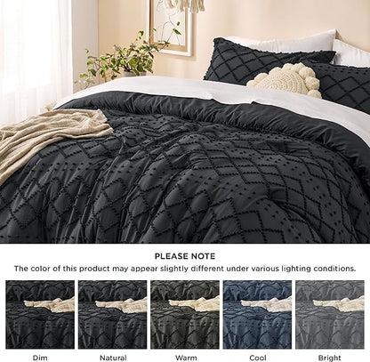 Bedsure King Comforter Set - Black Comforter, Boho Tufted Shabby Chic Bedding for Kids, 3 Pieces Vintage Farmhouse Bed Set for All Seasons, Fluffy Soft Bedding with 2 Pillow Shams