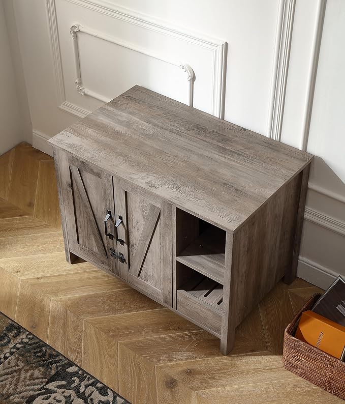 31.9'' Small Cat Litter Enclosure,Adjustable Shelf for Dog Proof and Storage,Locks Added for cat,Cat Litter Collector,Small Indoor Cat House,Grey-Mewly Pet