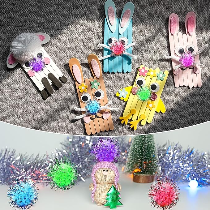 80 Pieces Cat Sparkle Balls Assorted Color 1 Inch Pom Poms Tinsel Cat Ball Toy Puff Balls Glitter Ball for Cats Kitten Toys for Indoor Cats and Crafts-Mewly Pet