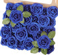 MACTING 30PCS Artificial Glitter Flowers Fake Flowers with Stem Real Touch Foam Roses for Wedding Bouquet Table Centerpieces Party Wreath Home Spring Mothers Day Decorations(Royal Blue)