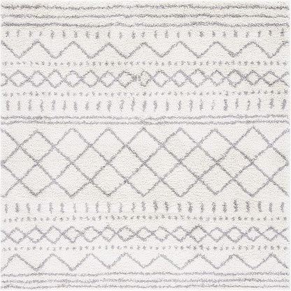 SAFAVIEH Arizona Shag Collection Area Rug - 3'2" Square, Ivory & Grey, Moroccan Design, 1.6-inch Thick, Non-Shedding, Ideal for High Traffic Areas in Living Room, Bedroom, Dining (ASG741F-3SQ)