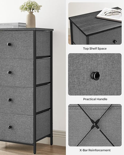 SONGMICS Dresser for Bedroom, Fabric Dresser with 4 Drawers, Metal Frame, Small Chest of Drawers, Gray and Black with Wood Grain ULTS314G22