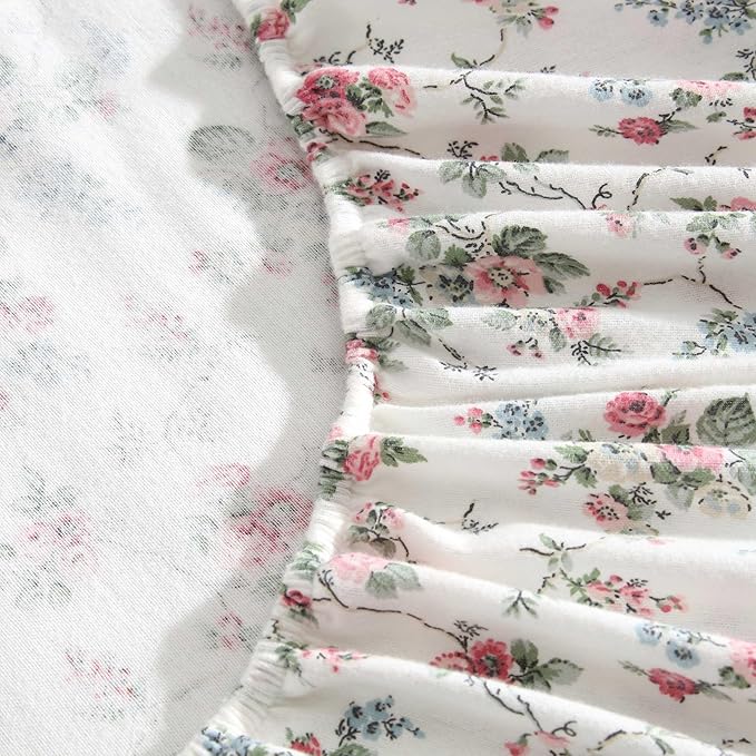 Laura Ashley - Flannel Sheets Full Size, Anti-Pilling & Wrinkle Resistant Cotton, Touchably Soft for All-Season Comfort - Bed Sheets with Matching Pillowcases & Fitted Sheet (Le Fleur Pink)