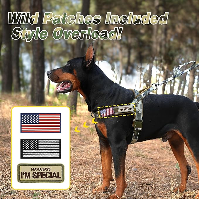 Forestpaw No Pull Dog Harness - Soft Flannel Padded Tactical Dog Vest Harness with Quick Release Buckle, Adjustable Reflective Pet Harness for Large Dogs Walking Training,Green Camouflage XL-Mewly Pet