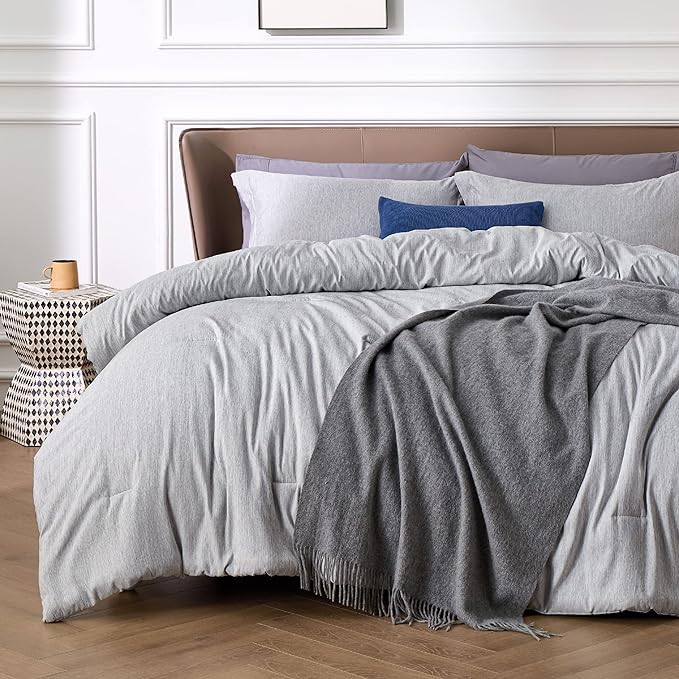 Bedsure Full Comforter Set - Grey Soft Bedding for All Seasons, Cationic Dyed Bed Set, 3 Pieces, 1 Full Size Comforter (82"x86") and 2 Pillow Shams (20"x26"+2")