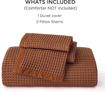Bedsure Cooling Waffle Duvet Cover King - Cotton Blend Rayon Derived from Bamboo Duvet Cover Set for Hot Sleepers, Breathable Bedding Set with a Vintage Charm, 3 Pieces (Burnt Orange, King, 104"x90")