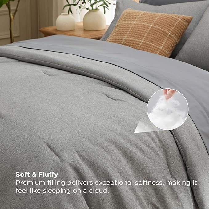 Bedsure Queen Comforter Set Dark Grey - Bed in a Bag Queen Size Bedding 7 Pieces, Cationic Dyed Bed Set, Dark Grey Soft Bedding for All Seasons Comforter with Sheets, Pillowcases & Shams