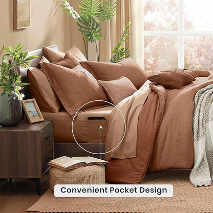 Monbix California King Comforter Set - 7 Pieces Cationic Dyeing Autumn Leaf Bed in a Bag Cal King Bed Sets with Comforter, Sheets, Pillowcases & Shams, Reversible Bedding Comforters Sets (108 * 92)