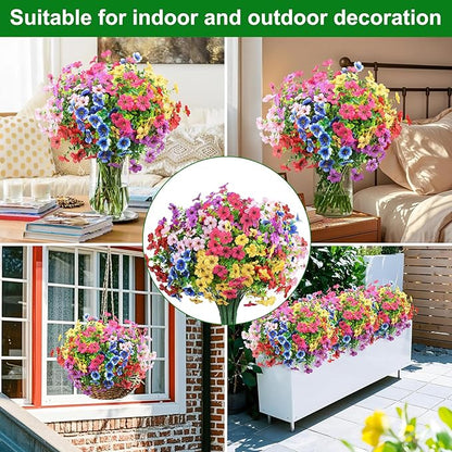 Ouddy Decor 24 Bundles Artificial Flowers for Outdoors Fake Silk Flowers UV Resistant Faux Plastic Plants for Spring Summer Garden Porch Window Box Table Vase Home Indoor Outdoor Decoration, Mixed