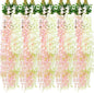 Giegxin 24 Pcs Artificial Wisteria Hanging Flowers 3.6 ft Artificial Fake Wisteria Vine Rattan Hanging Garland Silk Flowers String for Wall Home Wedding Party Greenery Decorations (Pink,White)