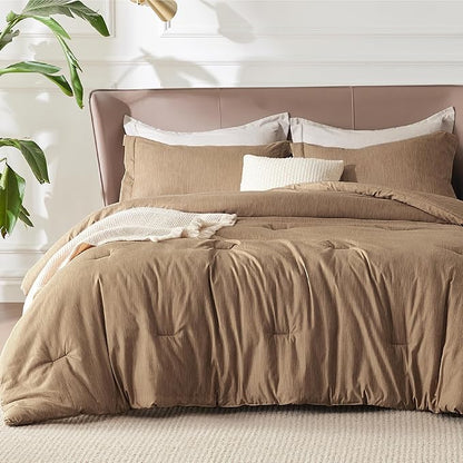 Bedsure California King Comforter Set - Brown Soft Bedding for All Seasons, Cationic Dyed Bed Set, 3 Pieces, 1 California King Size Comforter (104"x96") and 2 Pillow Shams (20"x36"+2")