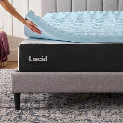 LUCID Gel Infused Memory Foam Mattress Topper – 3 Inch Mattress Topper – 5 Comfort Zones Relieve Pressure – CertiPUR-US Certified Foam - Queen