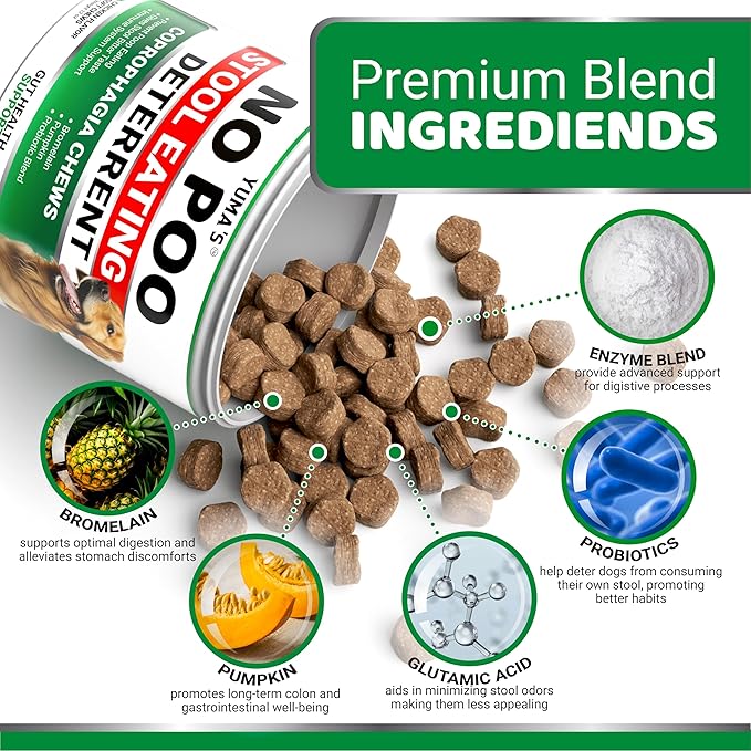 YUMA'S No Poo Chews for Dogs - 170 Count - Coprophagia No Poop Eating Deterrent for Dogs - Stop Eating Poop for Canine - Gut Health - Probiotics & Digestive Enzymes Supplement - Made in USA-Mewly Pet