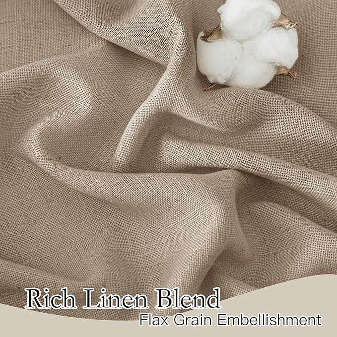 RYB HOME Light Filtering Linen Sheer Curtains, UV Privacy Protected Linen Blend Stain Resistant Burlap Panels for Farmhouse/Living Room/Dining Room, Khaki, Length 84 by Width 52 inch, 2 Panels