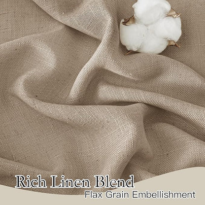 RYB HOME Linen Kitchen Curtains 63 inch Length for Living Room Bedroom, Privacy Protection Light Filtering Decorative Natural 2 Panels Set Farmhouse Boho, Khaki, W 34 x L 63 inches