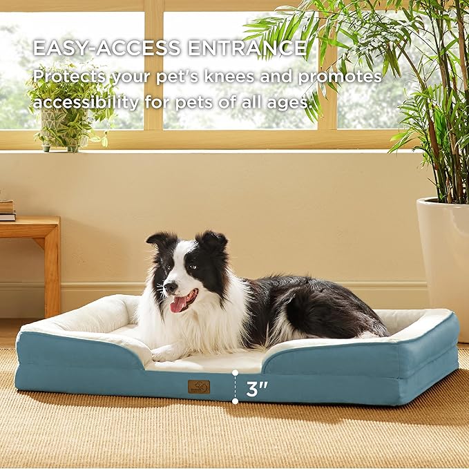 Bedsure Orthopedic Dog Beds Large Sized Dog - Washable Large Dog Cat Bed Waterproof, Comfort Dogs Couch Sofa with Washable Removable Cover, Pet Bed with Nonskid Bottom, Dune Haze Blue, 35"-Mewly Pet