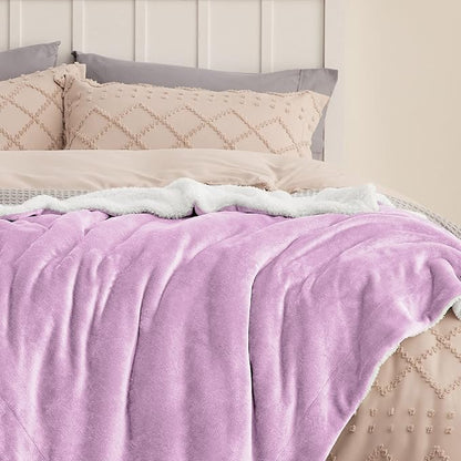 Bedsure GentleSoft Sherpa Fleece Blankets Queen Size for Bed - Thick and Warm Throw for Girls and Women, Soft Fuzzy Plush Queen Blanket for Winter, Lilac, 90x90 Inches