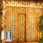 Ollny Curtain Lights 6.6x6.6ft, 200 LED String Lights with Remote 8 Modes Dimmable Timer, USB Power Fairy Light for Bedroom Backdrop Indoor Wall Window Christmas Decorations, Warm White