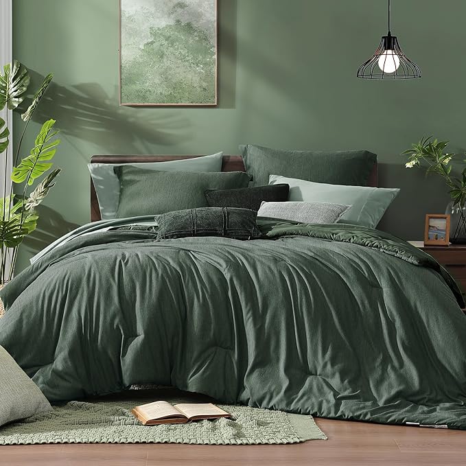 Monbix California King Comforter Set - 7 Pieces Cationic Dyeing Deep Forest Bed in a Bag Cal King Bed Sets with Comforter, Sheets, Pillowcases & Shams, Reversible Bedding Comforters Sets (108 * 92)