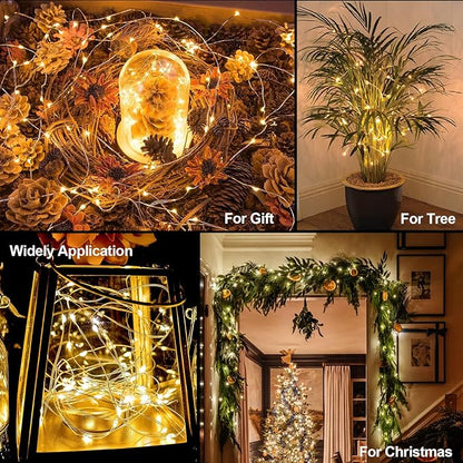 Fairy Lights Battery Operated 16.4Ft 50 LED Silver Copper Wire Twinkle Lights with 2 Lighting Modes for Christmas Bedroom Wedding Dorm Party Holiday Yard Decoration (Warm White)